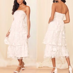 Lulus Loving With You White Embroidered Tiered Strapless Midi Dress